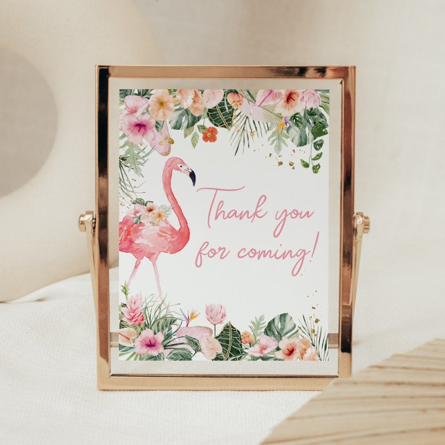 Tropical Flamingo Baby Shower Thank you for Coming Poster (Floral Flamingle Baby Shower Thank you for Coming Sign)
