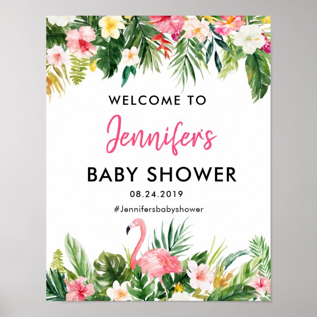 Tropical Flamingo Baby Shower Welcome Poster (Front)