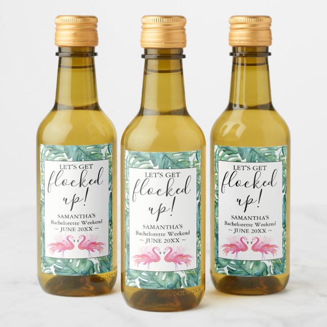 Tropical Flamingo Bachelorette Party Wine Labels (Bottles)