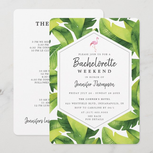 Tropical Flamingo Bachelorette Weekend Itinerary Invitation (Front/Back)