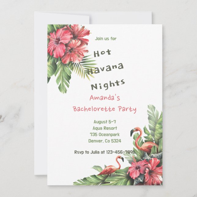 Tropical Flamingo Bachelorette Weekend Pary Invitation (Front)