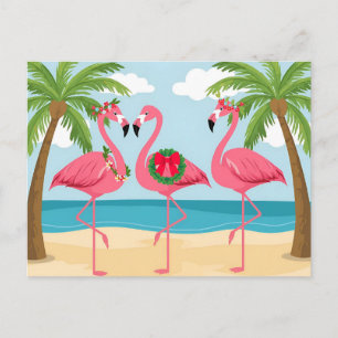 Tropical Flamingo Beach Christmas Wreath Holiday