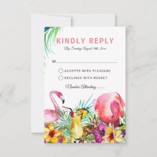 Tropical Flamingo Beach Destination Wedding RSVP Card