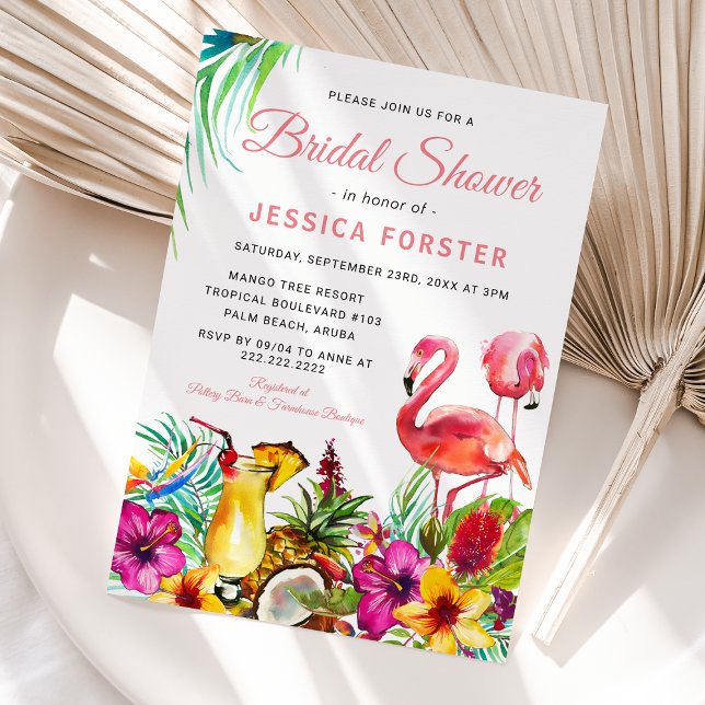Tropical Flamingo Beach Floral Bridal Shower Invitation (Creator Uploaded)