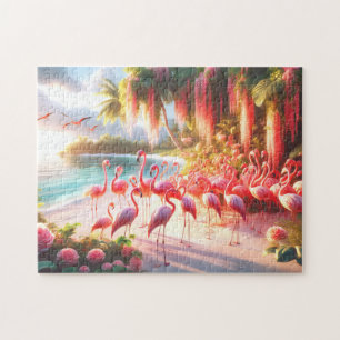 Tropical Flamingo Beach Paradise Vacation Gift Jigsaw Puzzle