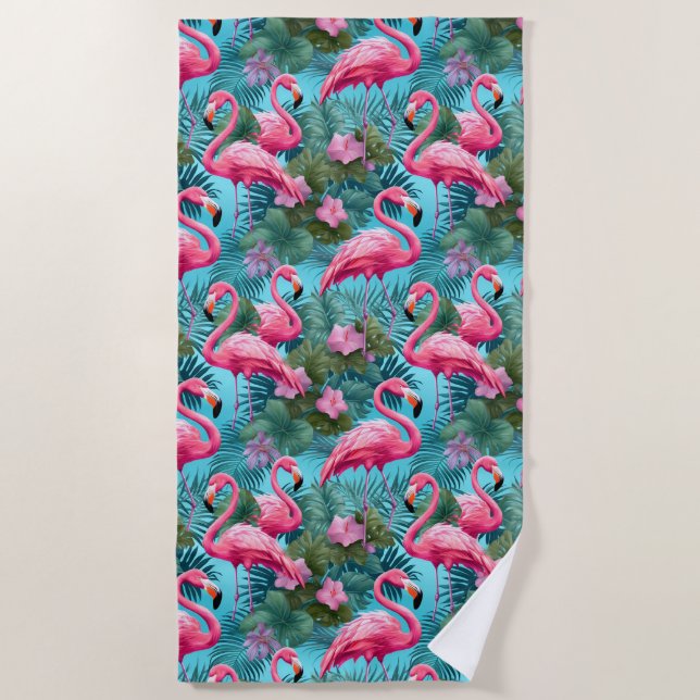 Tropical Flamingo Beach Towel (Front)