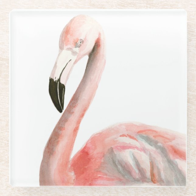 Tropical Flamingo Bird Glass Coaster (Front)