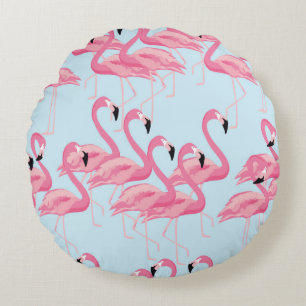 Tropical flamingo bird seamless pattern background round pillow