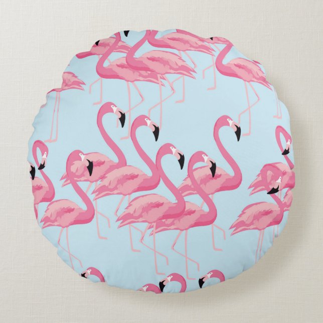 Tropical flamingo bird seamless pattern background round pillow (Front)