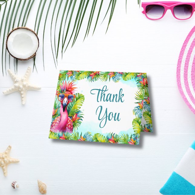 Tropical Flamingo Birthday Luau Thank You Card (Creator Uploaded)