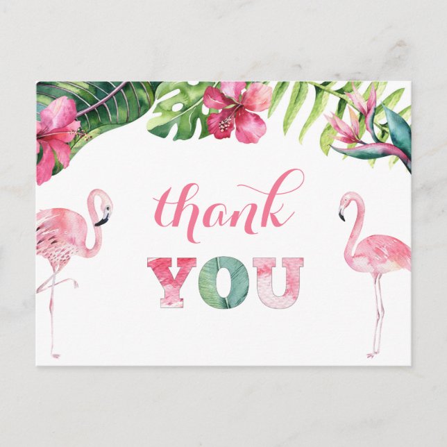 Tropical Flamingo Birthday PartyThank You Postcard (Front)