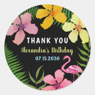 Tropical Flamingo Birthday Thank You Classic Round Sticker