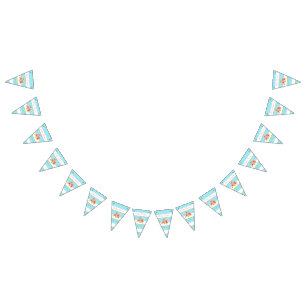 Tropical Flamingo Blue Stripe Baby Shower Bunting Flags