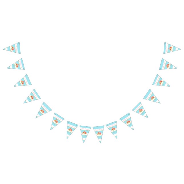 Tropical Flamingo Blue Stripe Baby Shower Bunting Flags (All)