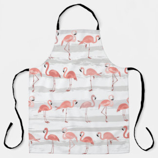 Tropical Flamingo Blue Stripes Pattern Apron