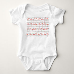 Tropical Flamingo Blue Stripes Pattern Baby Bodysuit