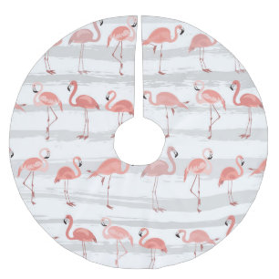 Tropical Flamingo Blue Stripes Pattern Brushed Polyester Tree Skirt