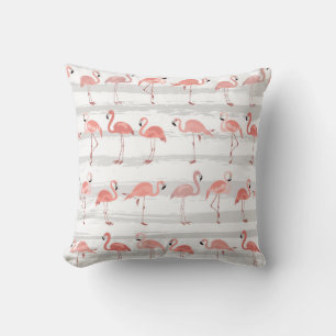Tropical Flamingo Blue Stripes Pattern Throw Pillow