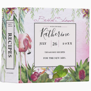Tropical Flamingo Bridal Shower Recipes 3 Ring Bin Binder