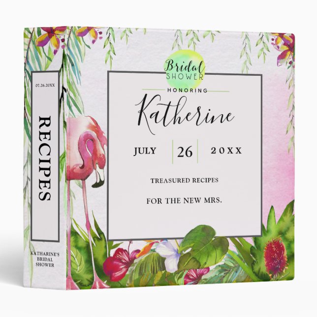 Tropical Flamingo Bridal Shower Recipes Binder (Front/Spine)
