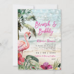 tropical flamingo brunch bridal shower invitation<br><div class="desc">A beautiful watercolour tropical flamingo and palm trees design brunch and bubbly bridal shower invitation with a beach background. Easy to edit or delete the available text fields to personalize the information with your own details for a professional and custom finish. Lots of matching items in this boho flamingo collection....</div>