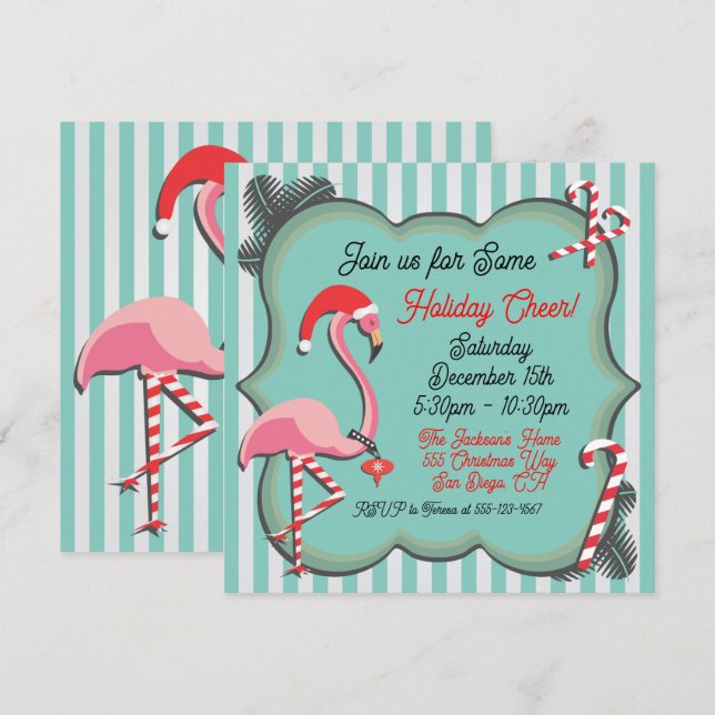 Tropical Flamingo Christmas Party Invitation (Front/Back)