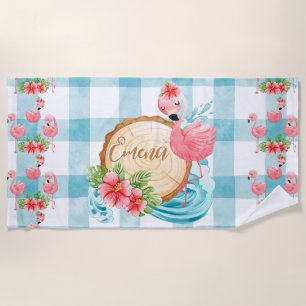 Tropical Flamingo Custom Name Summer Beach Towel