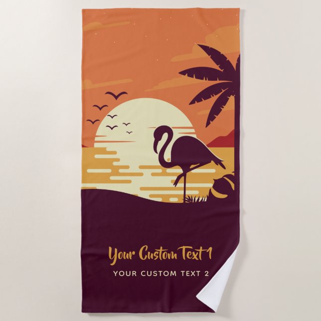 Tropical Flamingo custom text beach towel (Front)