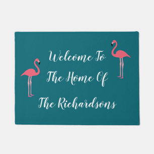 Tropical Flamingo Family Monogram Welcome Doormat