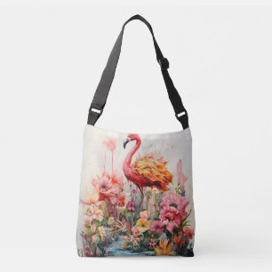 Tropical Flamingo Fantasy Paradise Bloom Crossbody Bag