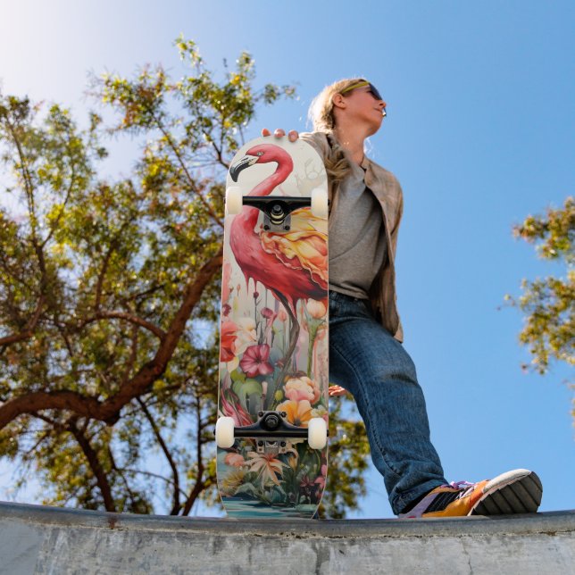 Tropical Flamingo Fantasy Paradise Bloom Skateboard (Outdoor 1)