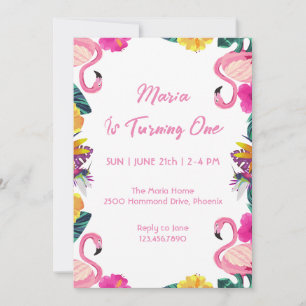 Tropical Flamingo First Birthday Invitation