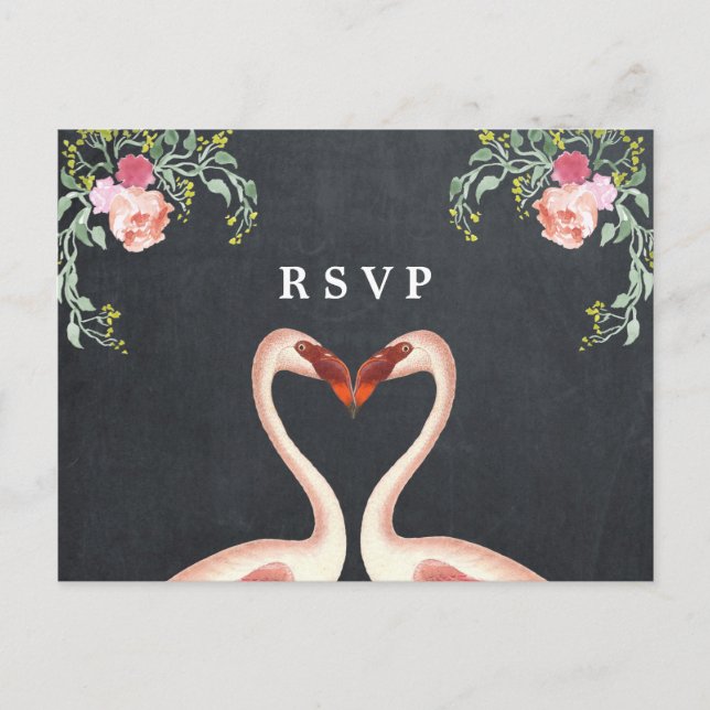tropical flamingo floral wedding party rsvp invitation postcard (Front)