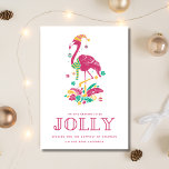 Tropical Flamingo Florida Beach Christmas Holiday Card<br><div class="desc">Cute Florida Christmas card featuring pink Christmas flamingo "'Tis the season to be jolly" design. Customized with your short message and names. This Florida beach Christmas card reverses to a pink and white palm tree design.</div>