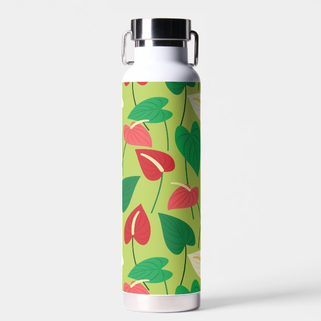 Tropical flamingo flower pattern water bottle (Front)