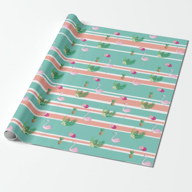 Tropical Flamingo Gift Wrapping Wrapping Paper (Unrolled)