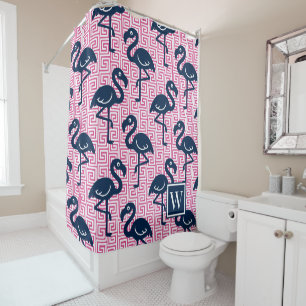 Tropical Flamingo - Greek Key Navy & Hot Pink