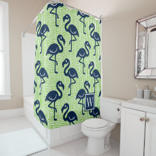 Tropical Flamingo - Greek Key Navy & Lime