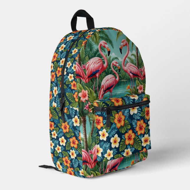 Tropical Flamingo Hawaiian Vacation Backpack (Back Corner Left)