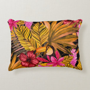 Tropical Flamingo: Hibiscus Summer Pattern Accent Pillow