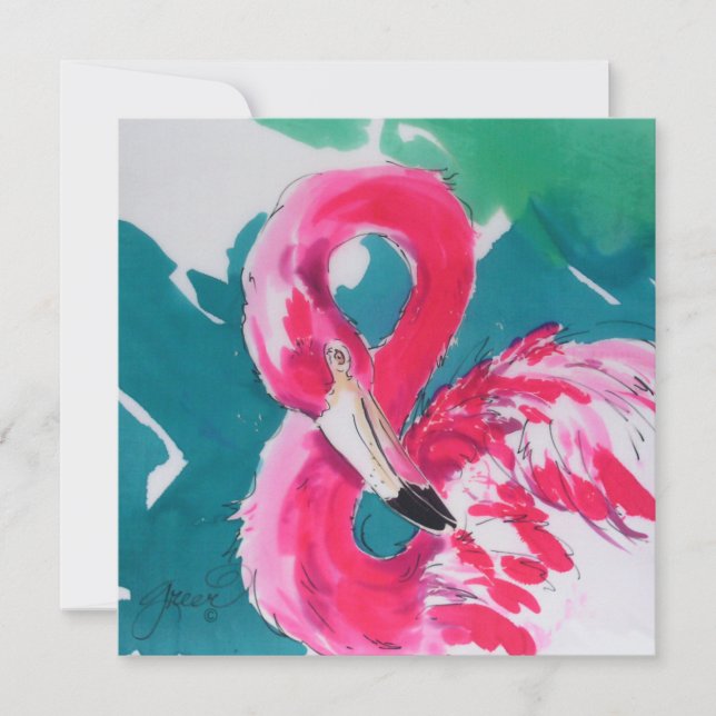 Tropical Flamingo Hot Pink Invite Card (Front)