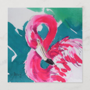 Tropical Flamingo Hot Pink Invite Card