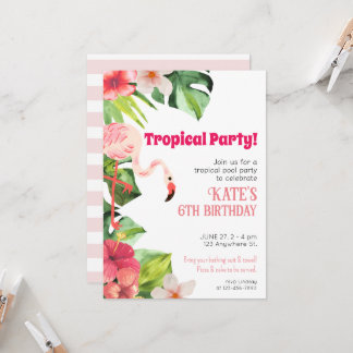 Tropical Flamingo Invite / Pool Party Invitation
