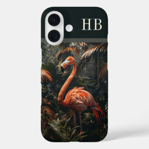 Tropical Flamingo Jungle Monogram Personalized iPhone 16 Case