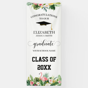 Tropical Flamingo & Leaves Graduation Door Banner