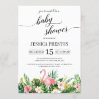 Tropical Flamingo Leaves Script Baby Shower
