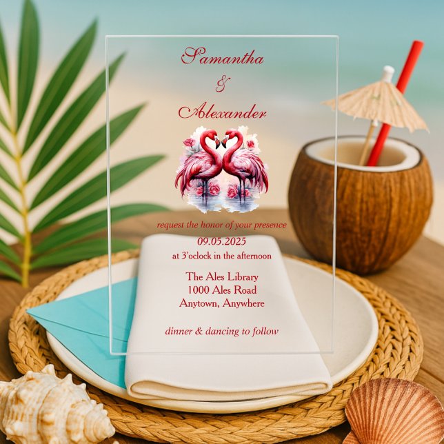 Tropical Flamingo Love Wedding Invitation (Creator Uploaded)