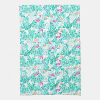 Tropical Flamingo Palm Leaf Bird of Paradise Towel
