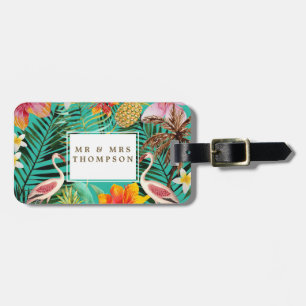 tropical flamingo palm trees luggage tag label