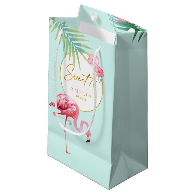 Tropical Flamingo Palms Sweet Sixteen ID926 Small Gift Bag (Front Angled)